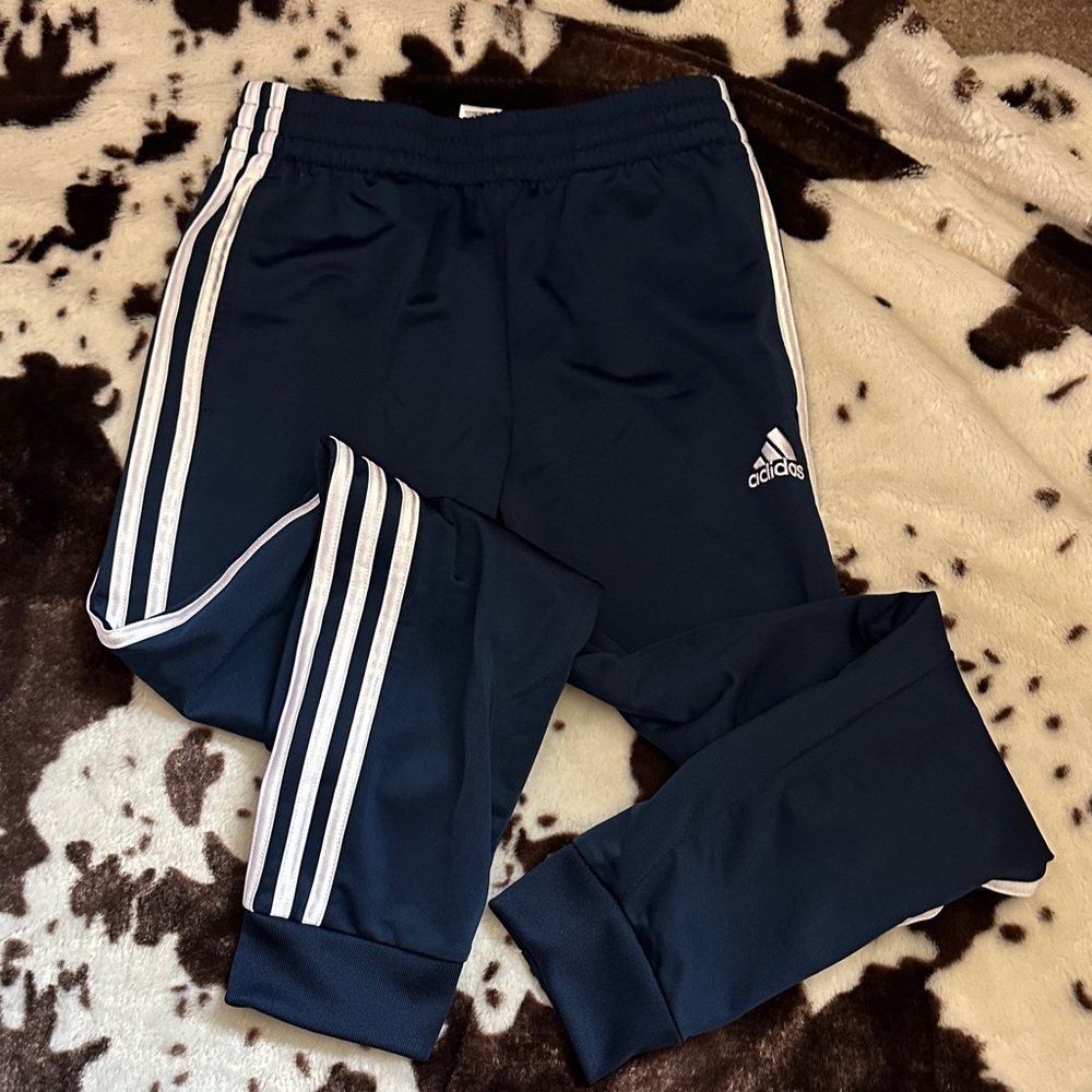 Adidas Kids Dark Blue Joggers with White Stripes